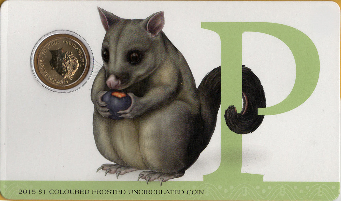 2015 $1 Coloured Frosted Uncirculated Coin Letter "P"