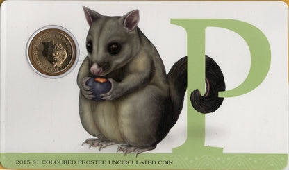 2015 $1 Coloured Frosted Uncirculated Coin Letter "P"