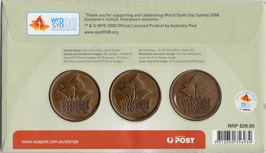 2008 World Youth Day Sydney Stamp and Medallion Cover WYD08