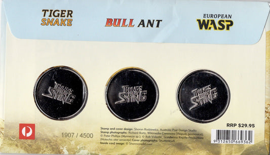 2014 Things That Sting Stamp and 3 Medallions Cover
