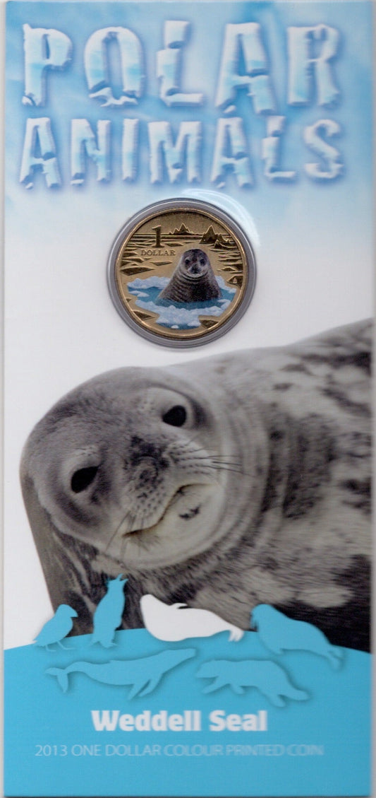 2013 $1 Weddell Seal Coloured Al/Br Uncirculated Carded Coin – Polar Animals Series