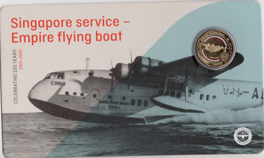 2020 $1 Qantas Centenary – Singapore Service Empire Flying Boat Carded Coin