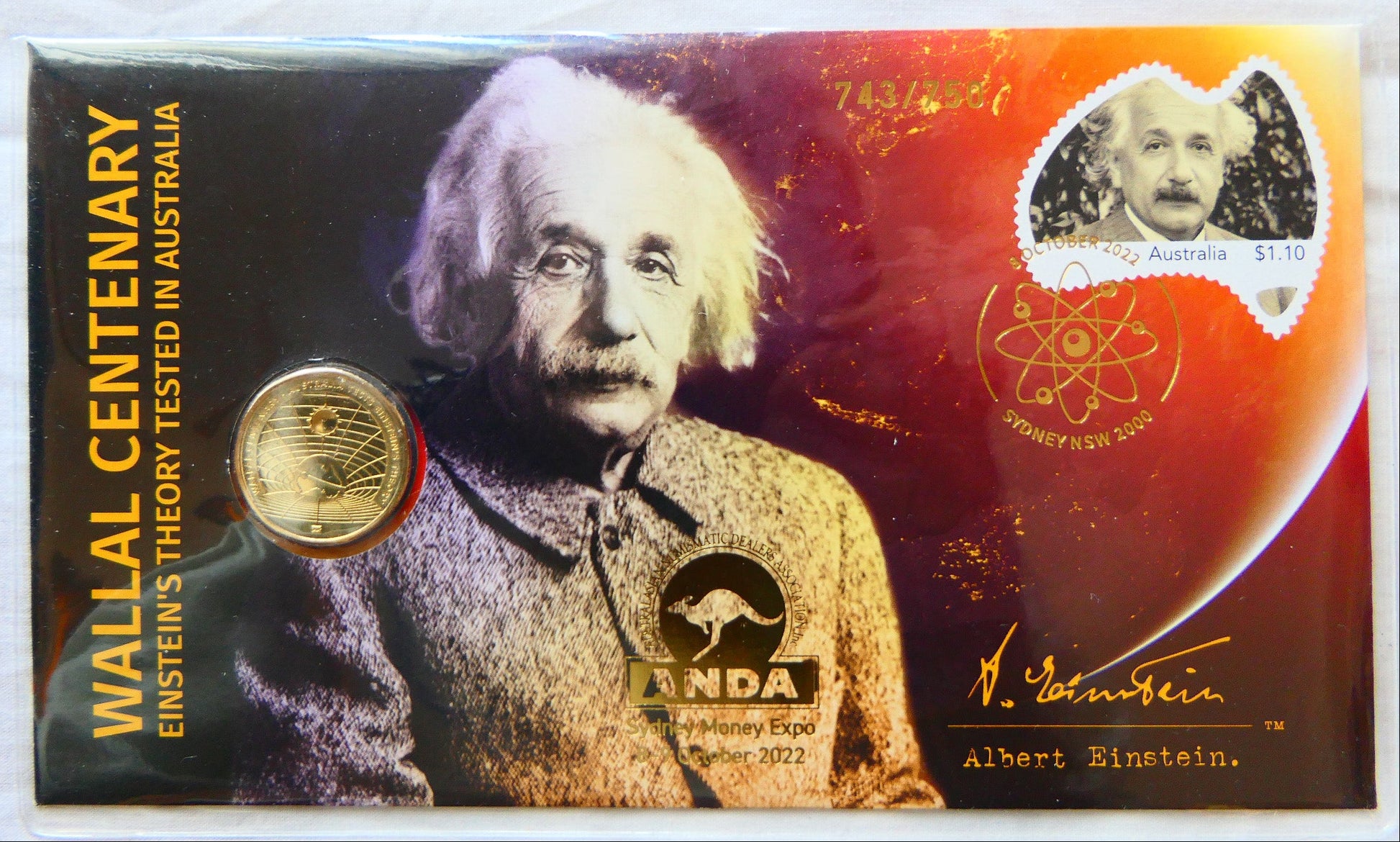 2022 ANDA Sydney Money Expo $1 UNC Australia Tests Einsteins Theory Wallal Centenary 743/750 PNC front