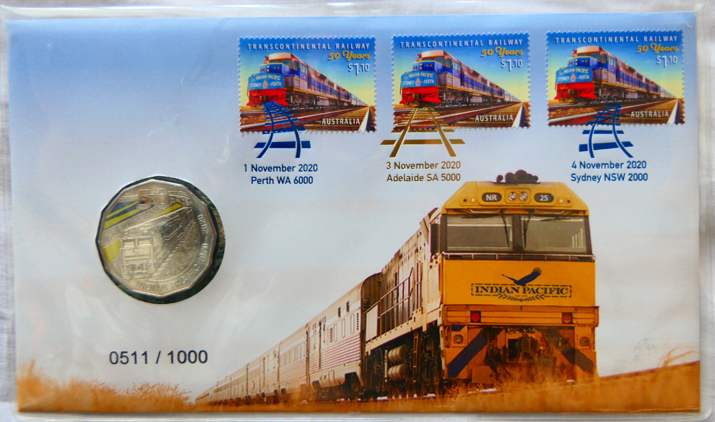 2020 Transcontinental Railway 50 Years PNC — Indian Pacific front