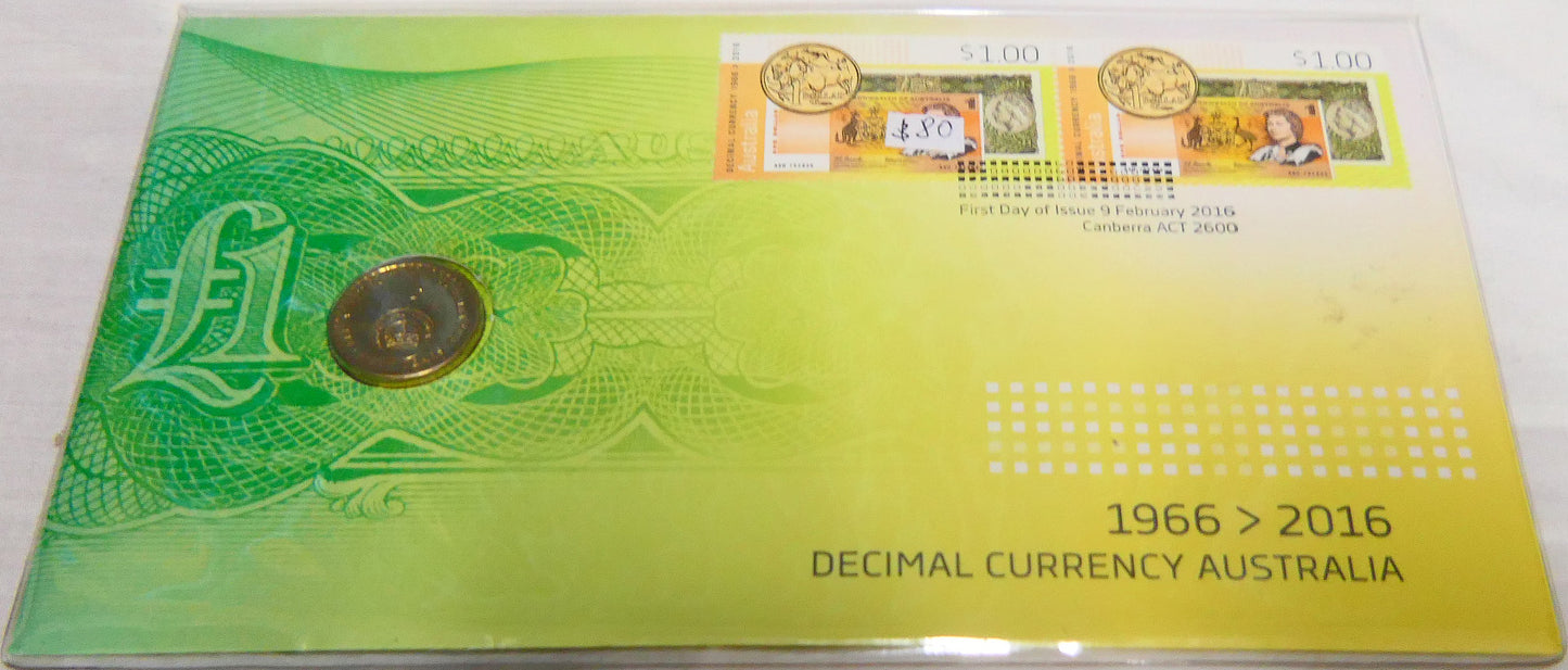 Decimal Currency Australia 1966—2016 PNC — First Day of Issue 9 February 2016 front
