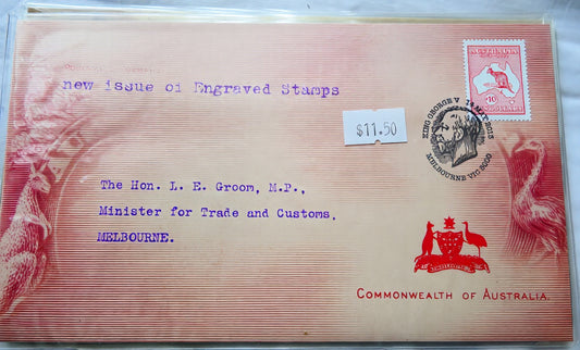 1913 Commonwealth of Australia Postmaster General Official Cover — New Issue of Engraved Stamps — $10 Kangaroo Stamp front
