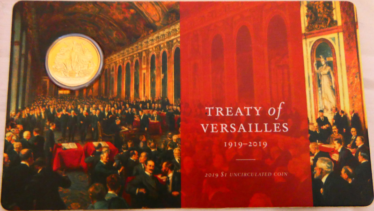 2019 Treaty of Versailles 1919—2019 $1 Uncirculated Coin Card front