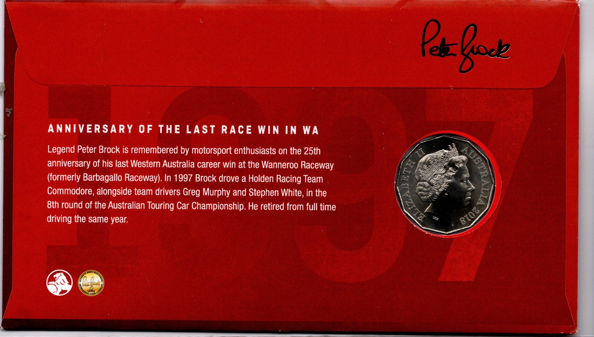 2022 Perth Stamp and Coin Show — Supercars Peter Brock 1997 Holden Commodore #05 PNC — 051/300 reverse