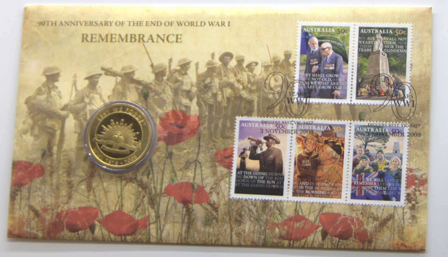 PNC Australia 2008 Remembrance 90th Anniversary End WWI Perth Mint front