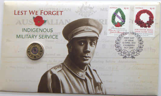2021 Indigenous Military Service Stamp and Coin Cover PNC front