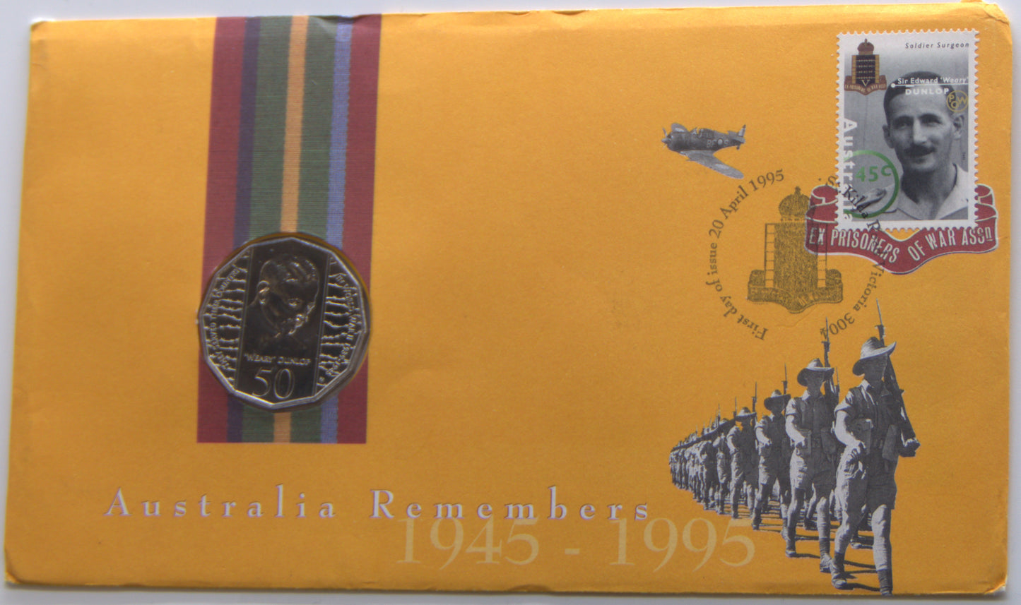 AUSTRALIA PNC COVER: 1995 50 CENT AUSTRALIAN REMEMBERS WEARY DUNLOP front