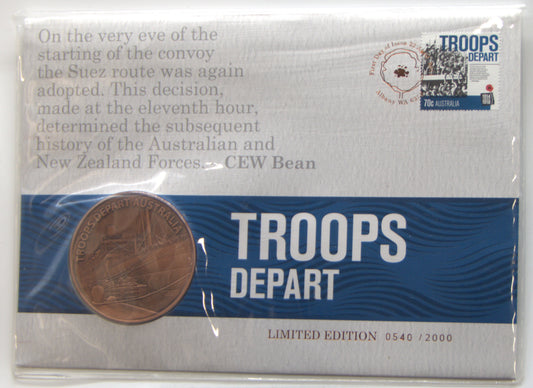 2014 Troops Depart Australia Medallions/PNC. Limited Edition 2000. Very Scarce front