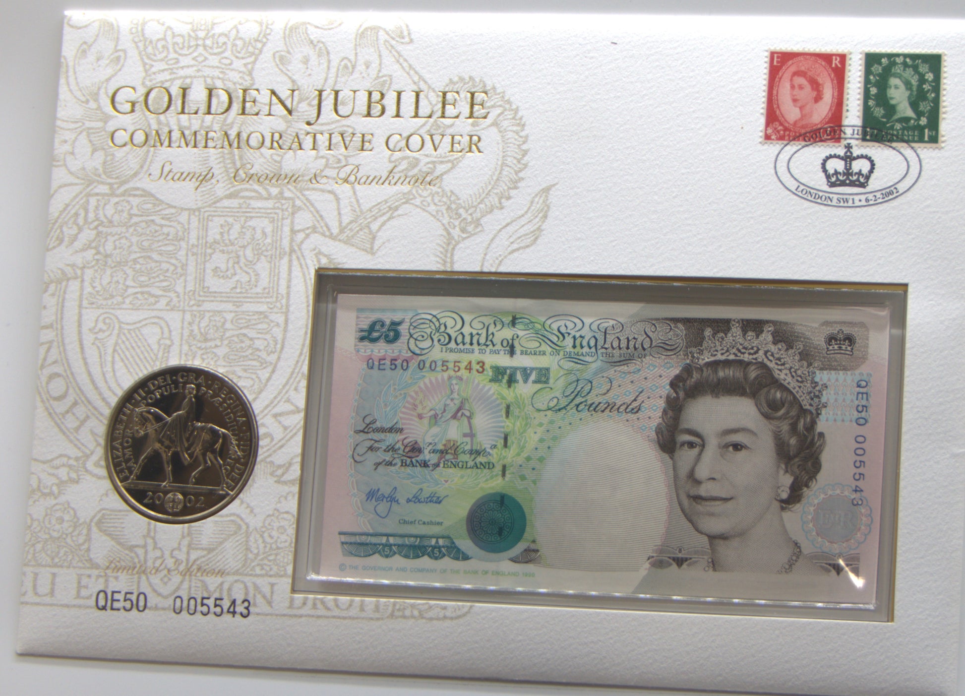 2002 CANADA GOLDEN JUBILEE COMMEMORATIVE STAMP and BANKNOTE PNC front