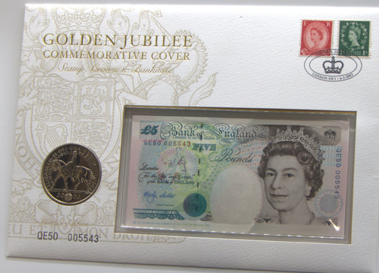2002 CANADA GOLDEN JUBILEE COMMEMORATIVE STAMP and BANKNOTE PNC front