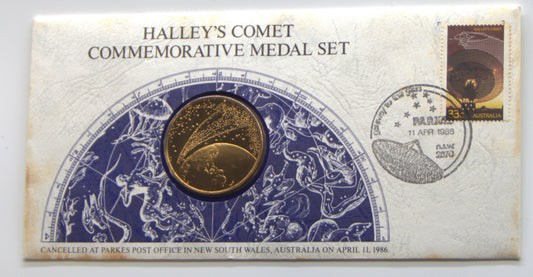 1986 'Haley's Comet' Commemorative Medal & Stamp First Day Cover front