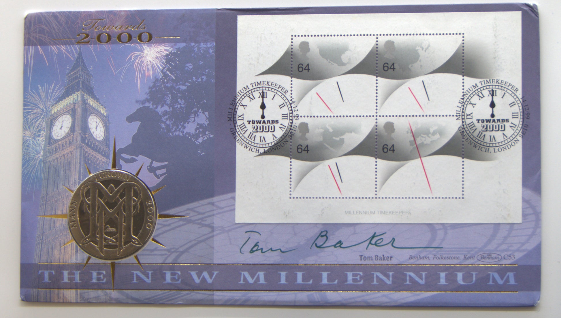 1999 Towards 2000 New Millennium 1 Crown Coin Cover — Benham First Day Cover front