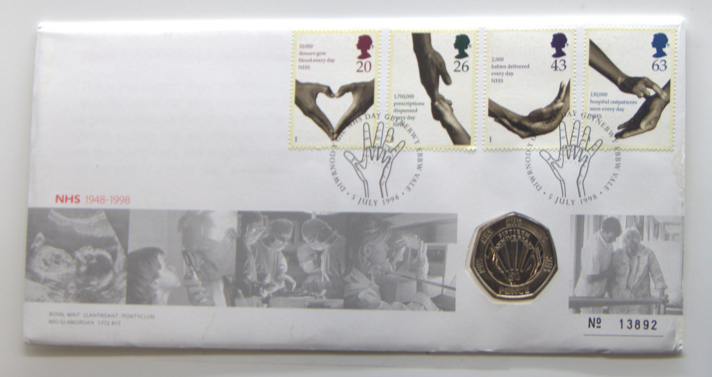 Gb Great Britain 1998 50p National Health Service 50th Anniversary Coin PNC front