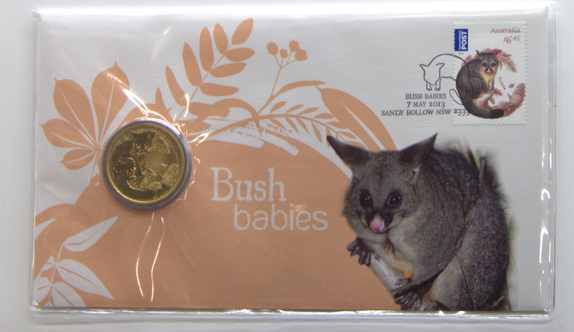 Bush Babies Possum 2013 $1 Stamp & Coin Cover PNC front