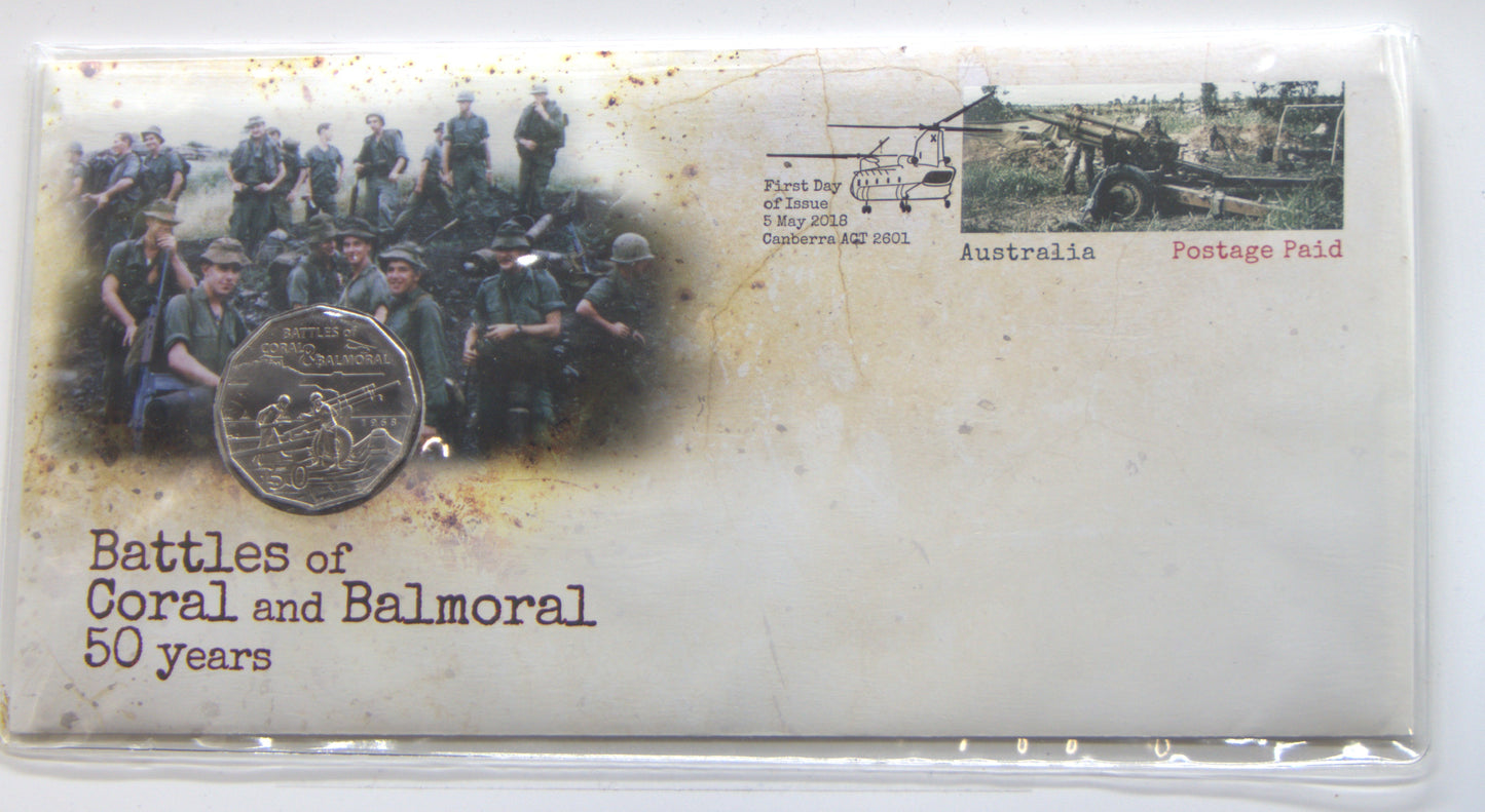2018 Australia 50c Battles of Coral & Balmoral 50 Years PNC front
