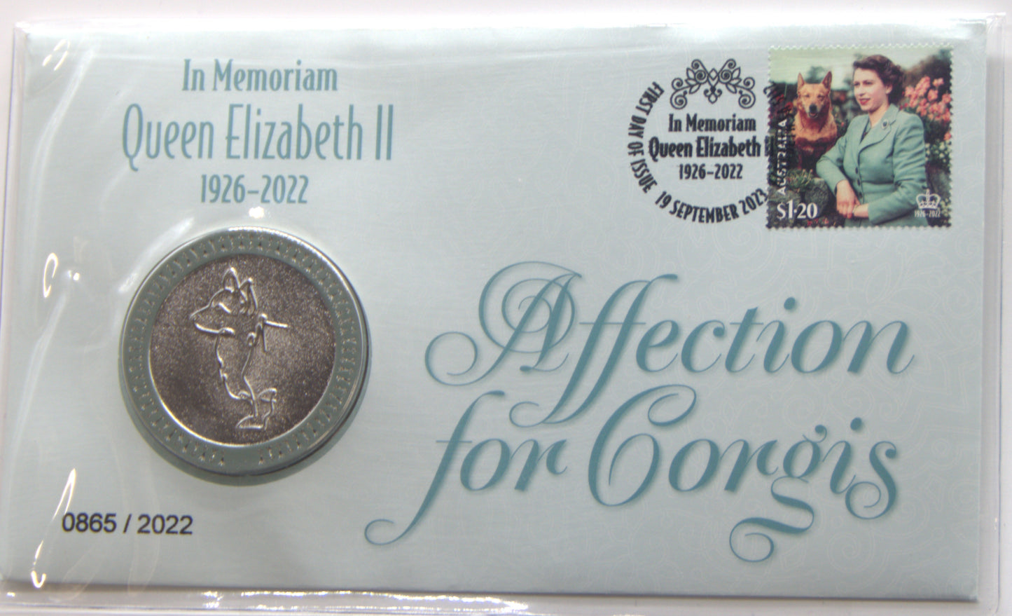 2023 in Memoriam Queen Elizabeth II Affection for Corgis Medallion Cover PNC front