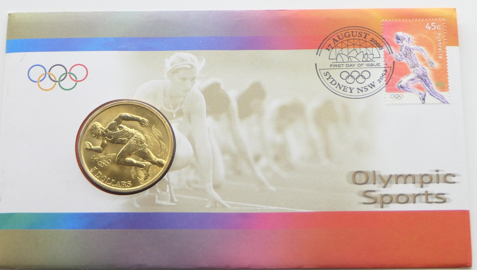 Australia 2020 Olympic Sports Athletics Stamp & $5 Coin PNC front