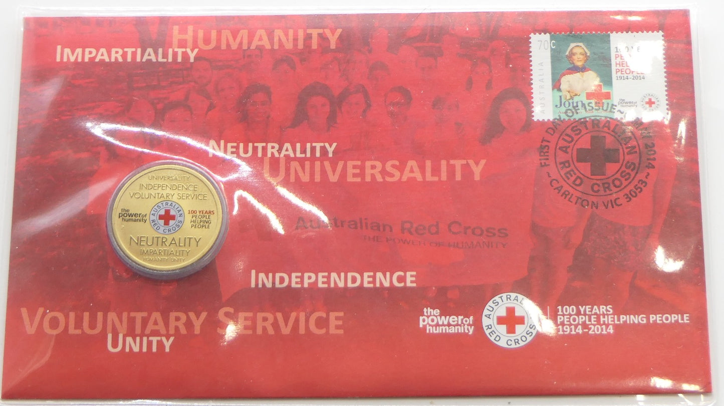 2014 $1 100th Anniversary of the Australian Red Cross Coin & Stamp Cover PNC front