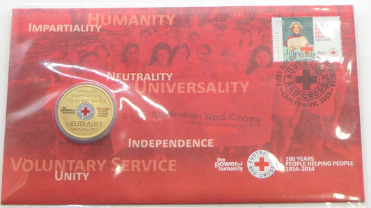 2014 $1 100th Anniversary of the Australian Red Cross Coin & Stamp Cover PNC front