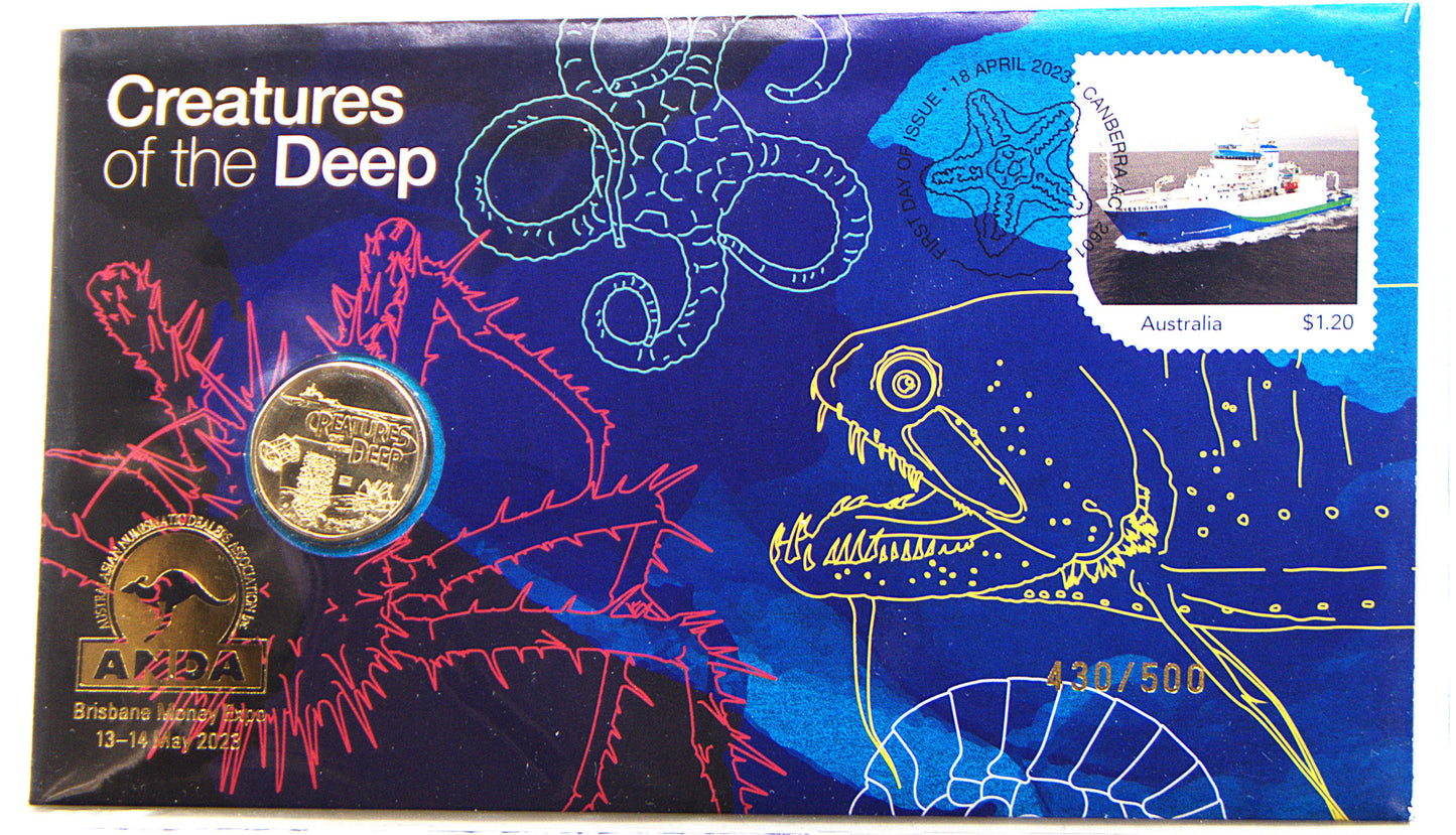 2023 ANDA Brisbane Money Expo PNC ANDA Overprints Limited to 500 Each $1 Creatures of the Deep 430/500 front