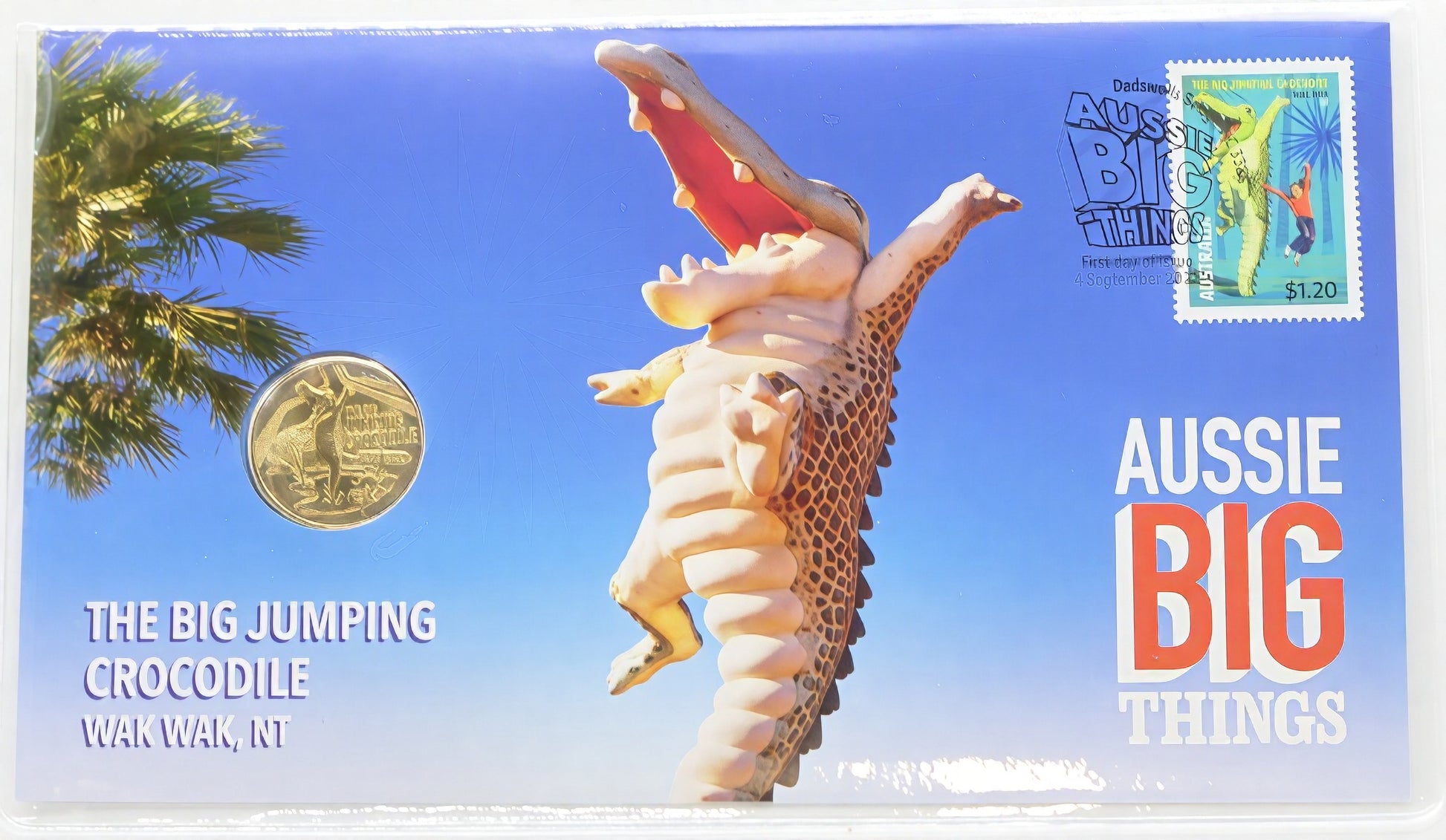 Aussie Big Things Big Jumping Crocodile Coin Cover — First Day Issue 2020 PNC front