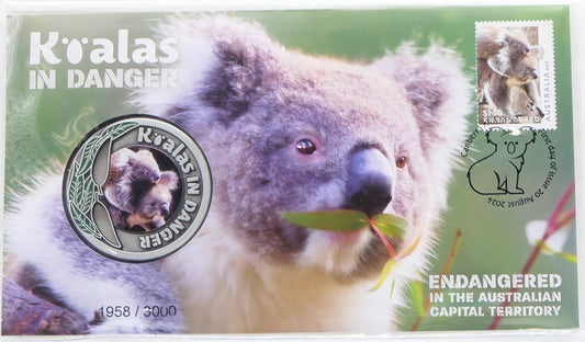Koalas in Danger 2024 Coin Cover — Endangered Act — Limited 1958/3000 PNC front