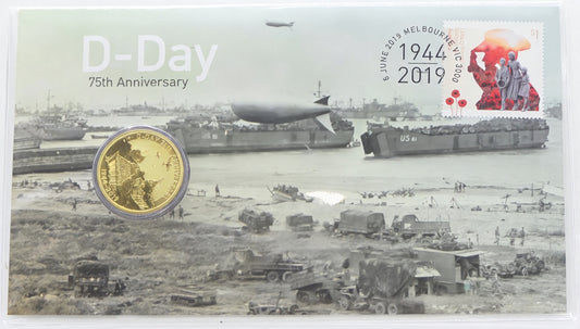 D-Day 75th Anniversary Coin Cover — First Day Issue 2019 — Wwii Commemorative PNC front