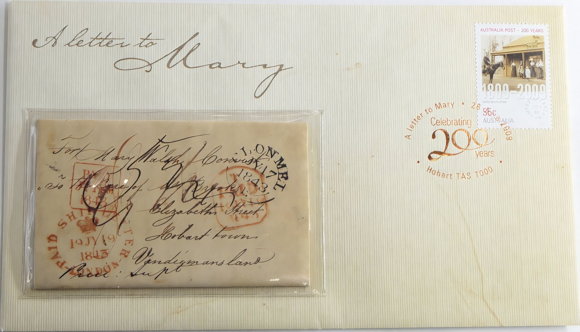 Official a Letter to Mary Philatelic Numismatic Cover, Issued to Celebrate 200 Years of Australia Post (1809—2009) front