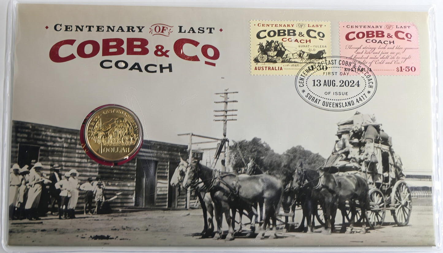 Centenary of Last Cobb & Co Coach PNC — First Day Issue Surat Qld — 13 August 2024 front