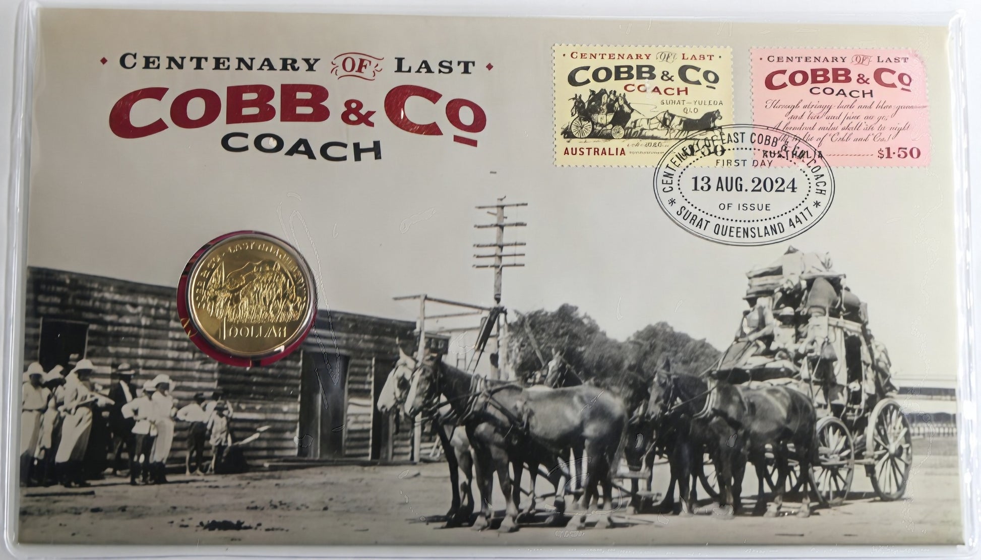 Centenary of Last Cobb & Co Coach PNC — First Day Issue Surat Qld — 13 August 2024 front
