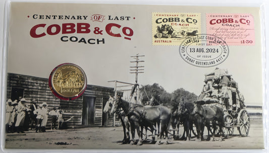 Centenary of Last Cobb & Co Coach PNC — First Day Issue Surat Qld — 13 August 2024 front