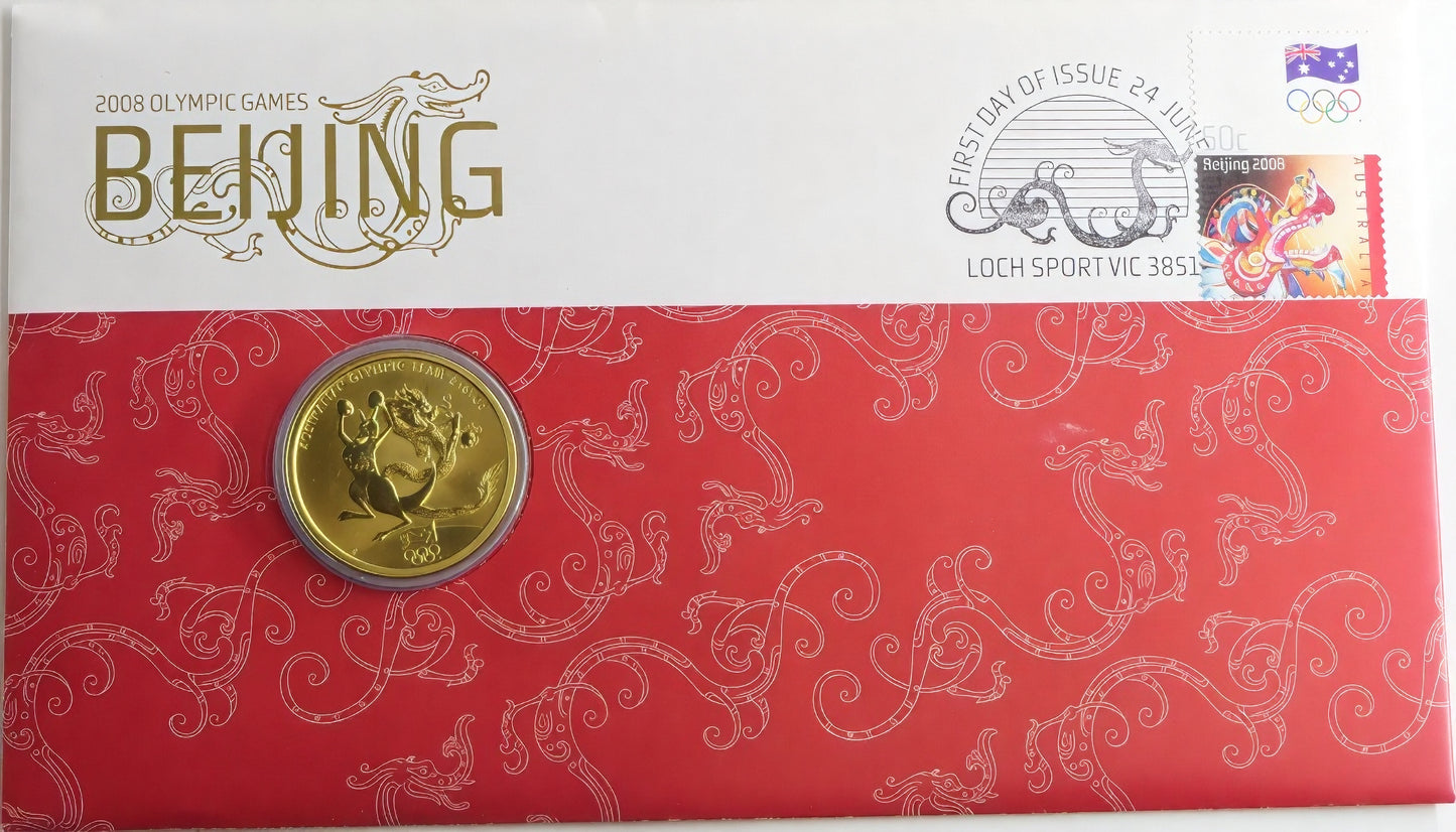Beijing 2008 Olympic Games PNC — Australian Olympic Team — First Day Issue Coin Cover front