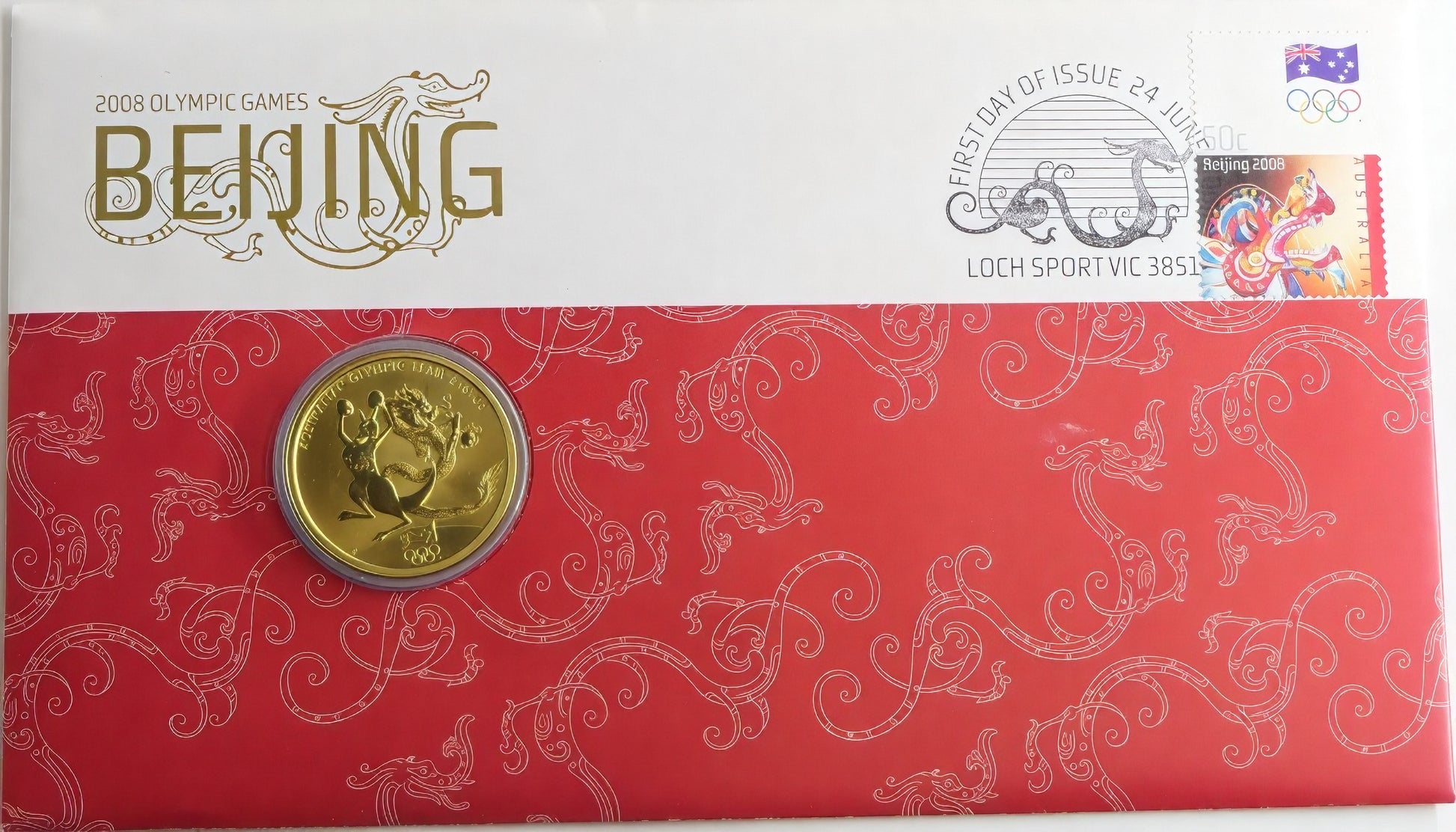 Beijing 2008 Olympic Games PNC — Australian Olympic Team — First Day Issue Coin Cover front