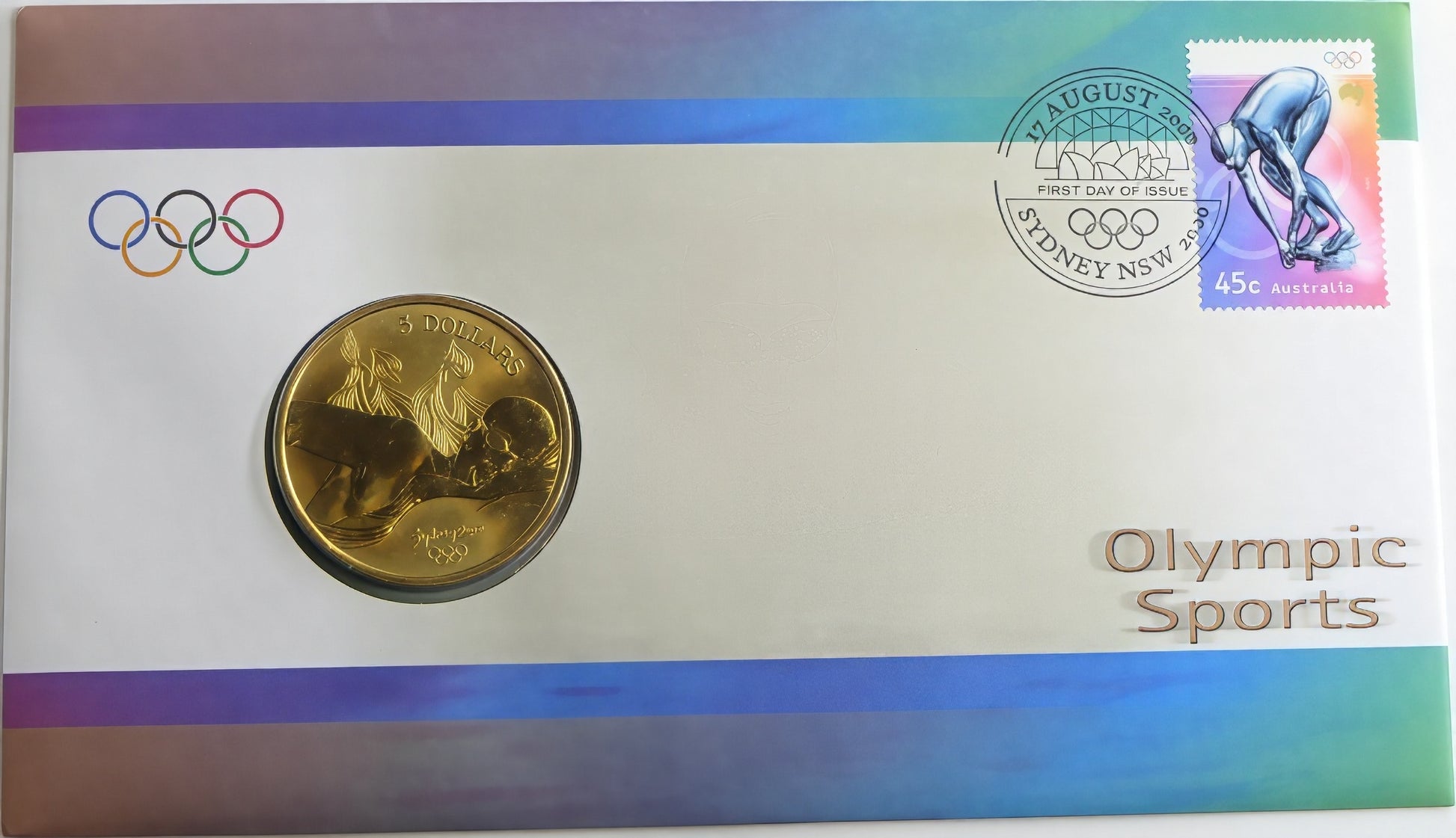 Sydney 2000 Olympic Sports $5 Coin Cover — First Day Issue 14 August 2000 PNC front