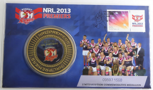 Sydney Roosters 2013 NRL Premiers PNC — Limited Edition Medallion Cover (0959/1500) front