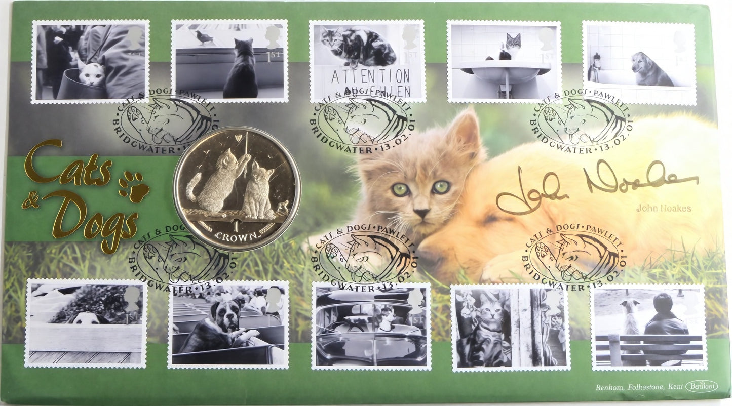 Cats & Dogs Crown Coin Cover — Benham Limited Edition — Pawlett Postmar PNC front