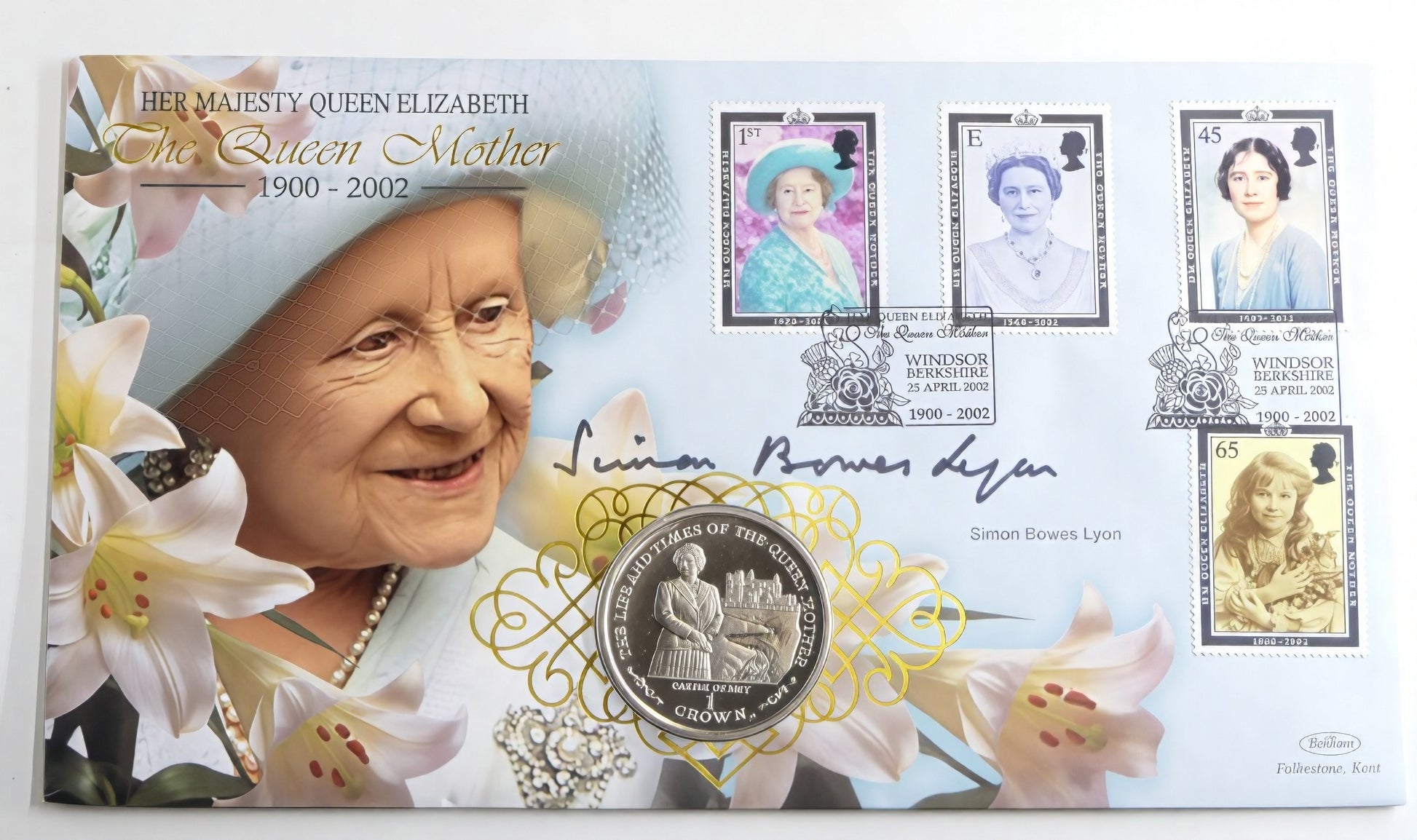 Queen Elizabeth the Queen Mother Memorial Coin Cover — Signed — Windsor 2002 PNC front