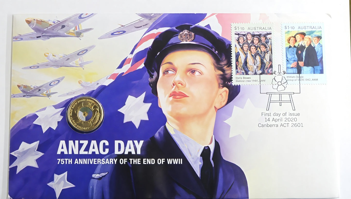 ANZAC Day 75th Anniversary Wwii Coin Cover — First Day Issue Canberra 2020 PNC front