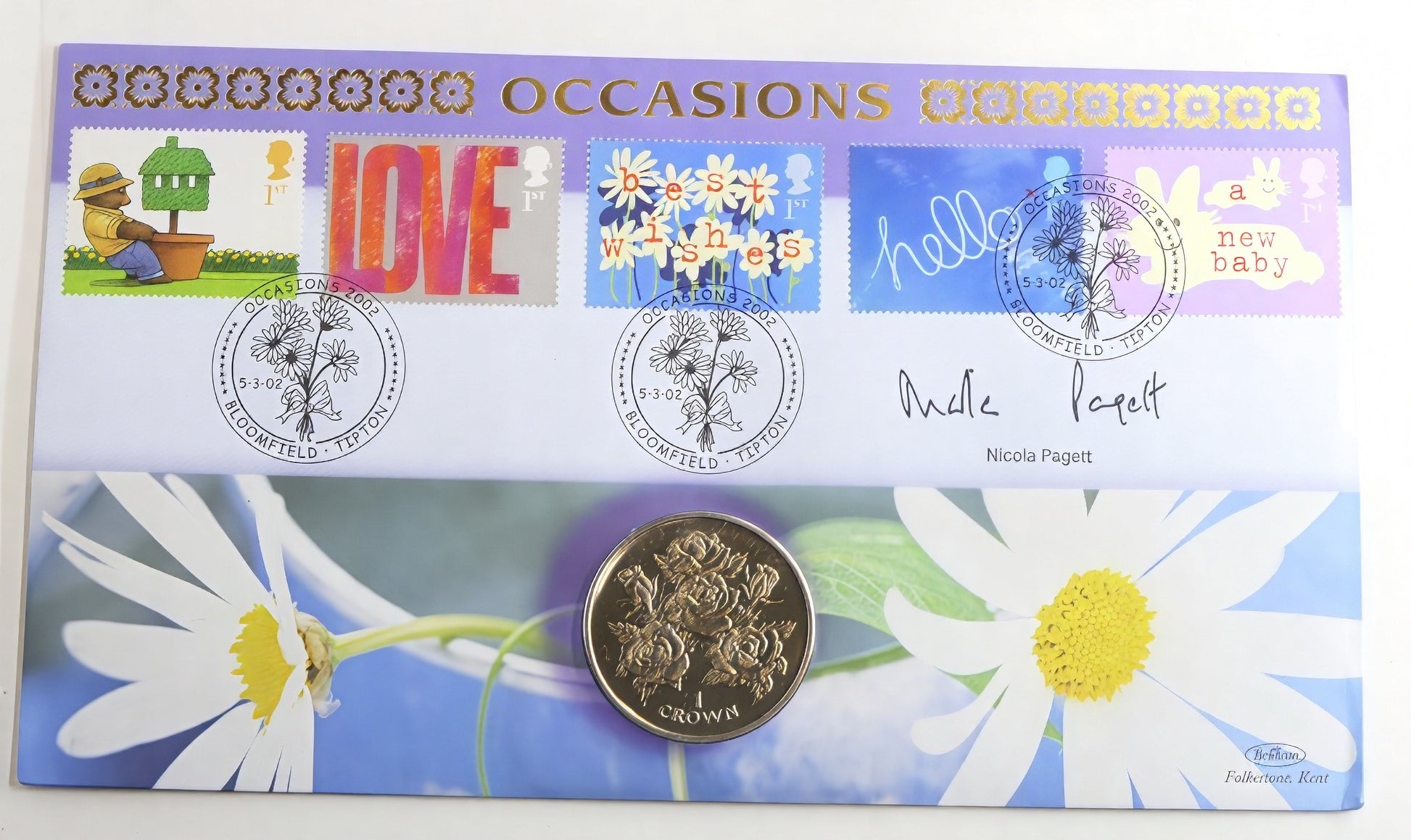 Occasions 2002 Coin Cover — Nicola Pagett Signed — Benham Crown Issue PNC front