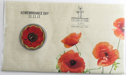 Remembrance Day 11.11.11 Coin Cover — First Day of Issue Canberra 2011 Poppy PNC front