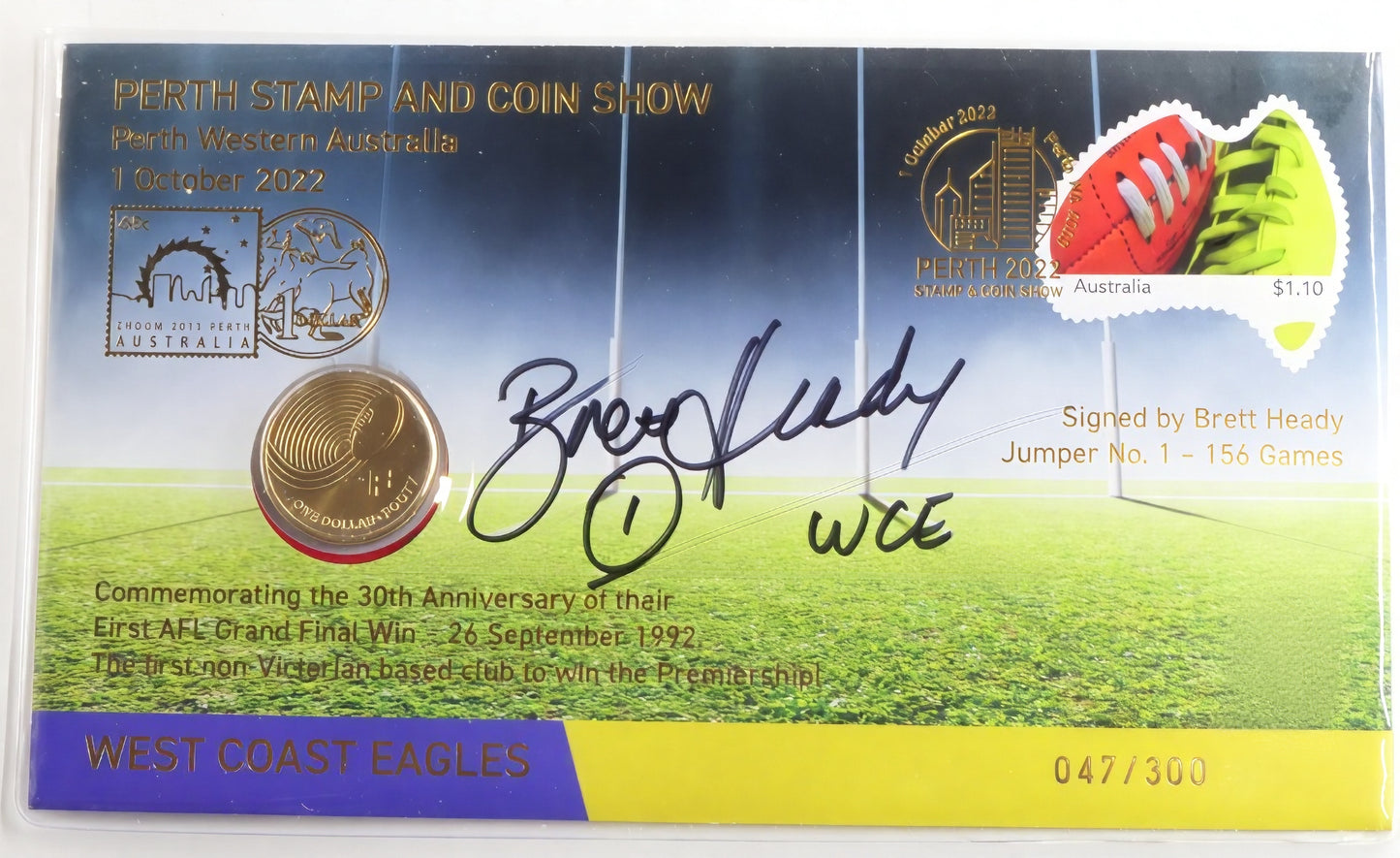 West Coast Eagles 1992 Premiership 30th Anniversary PNC #047/300 — Signed Brett Heady front