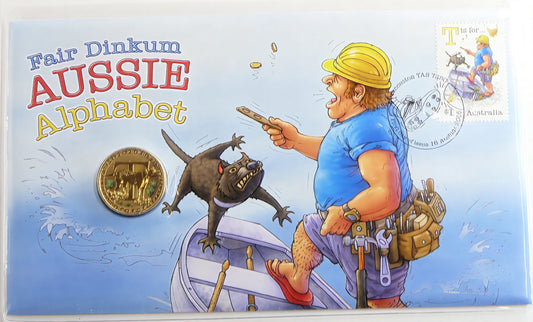 Fair Dinkum Aussie Alphabet PNC — Australian Slang Coin Cover — First Day Issue front