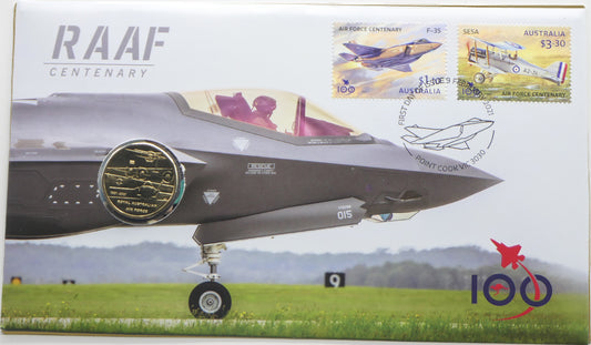 2021 RAAF Centenary Coin Cover — Royal Australian Air Force 100 Years — F-35 First Day Issue PNC front