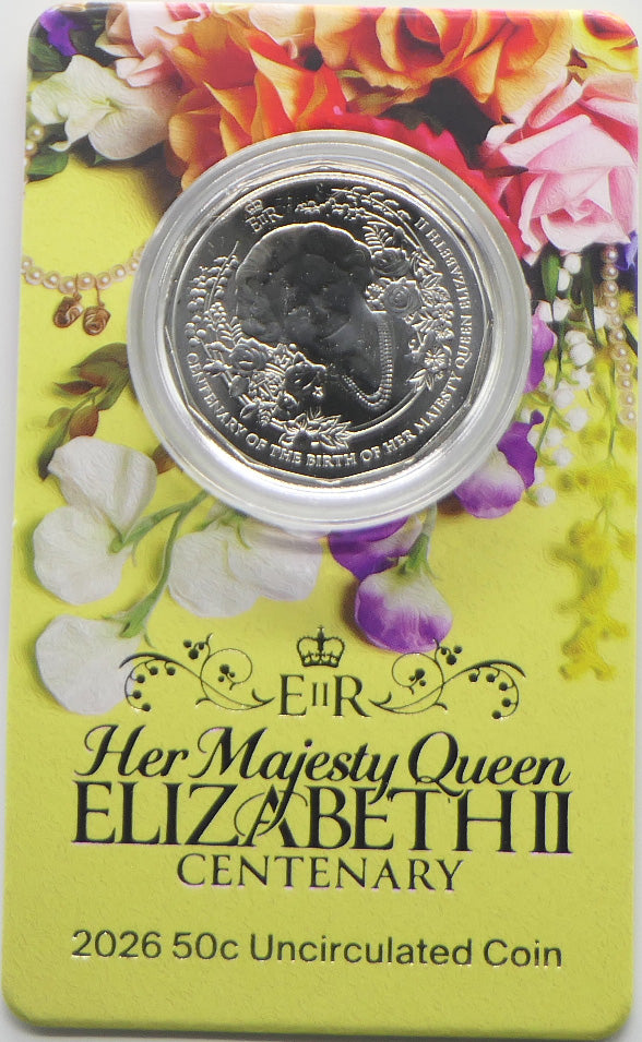 2026 50c Her 2026 50c Her 2026 Majesty Queen Elizabeth II Centenary Coin — Uncirculated — Royal Australian Commemorative...