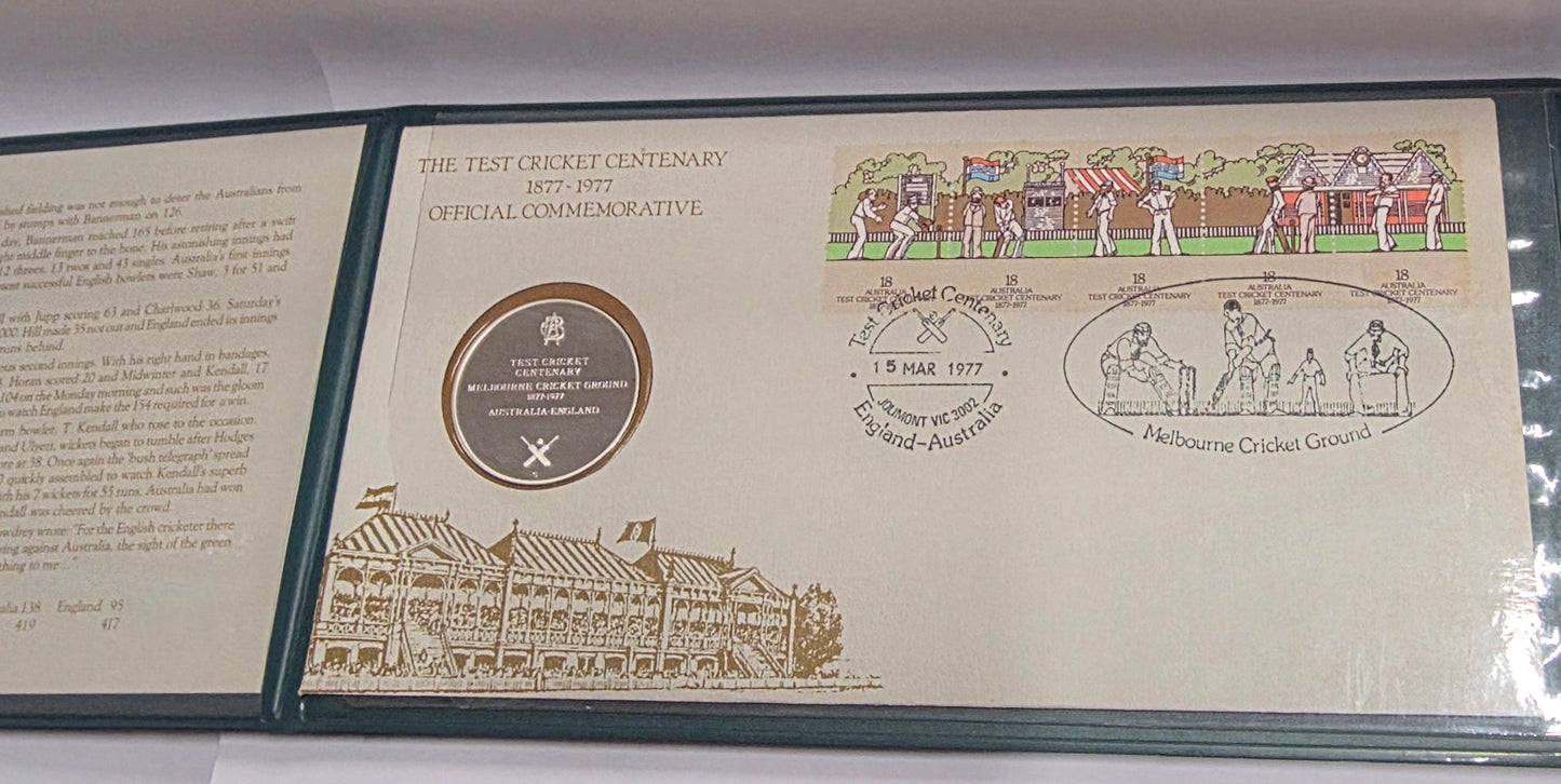 AUSTRALIAN TEST CRICKET CENTENARY 1877-1977. OFFICIAL COMMERATIVE COIN