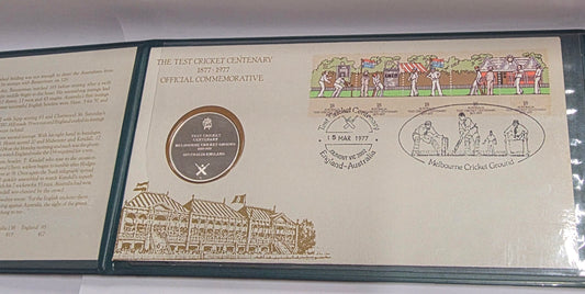 AUSTRALIAN TEST CRICKET CENTENARY 1877-1977. OFFICIAL COMMERATIVE COIN